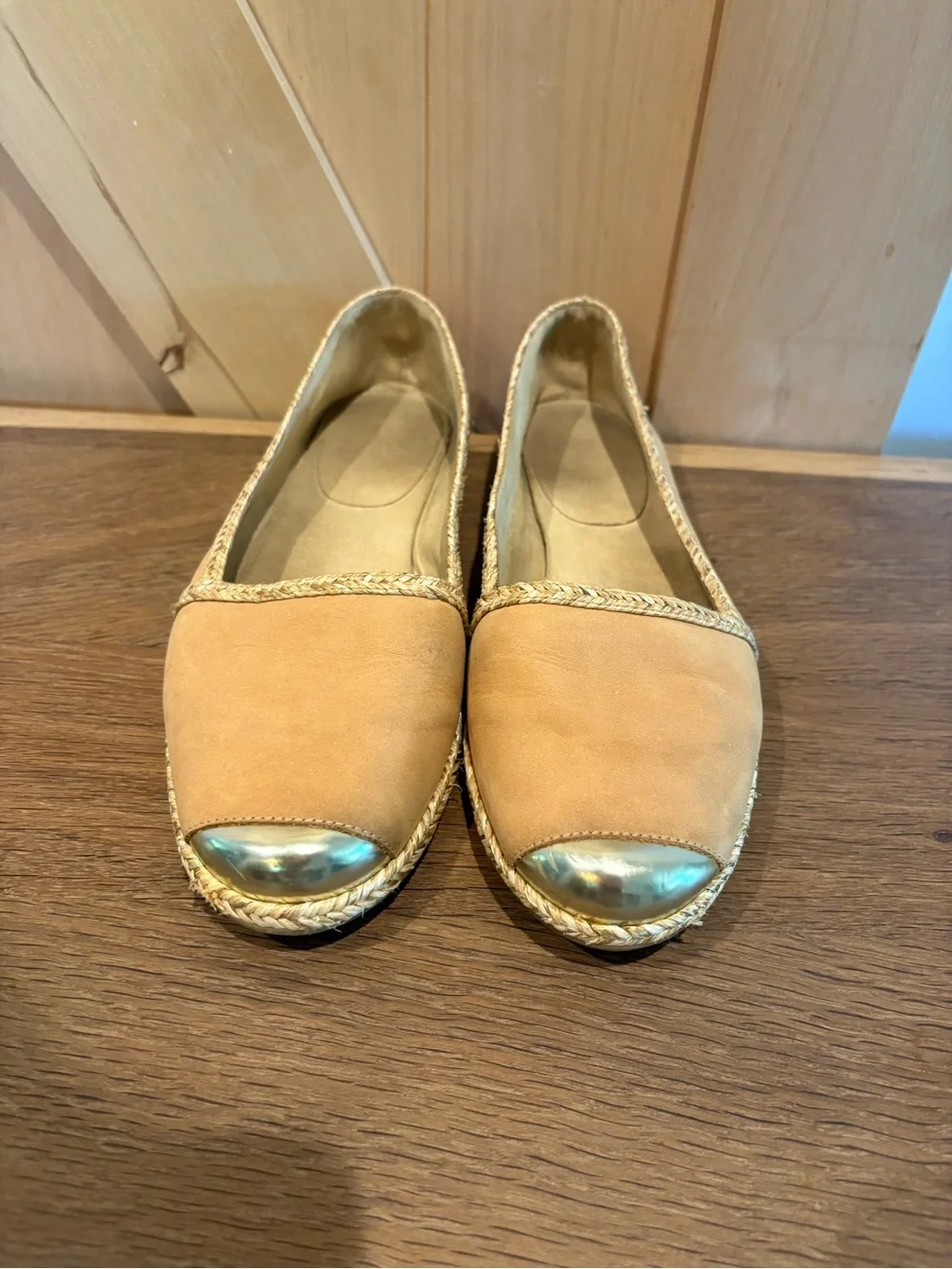 Stuart Weitzman  Espadrille Flats with Metallic Silver Cap Toe